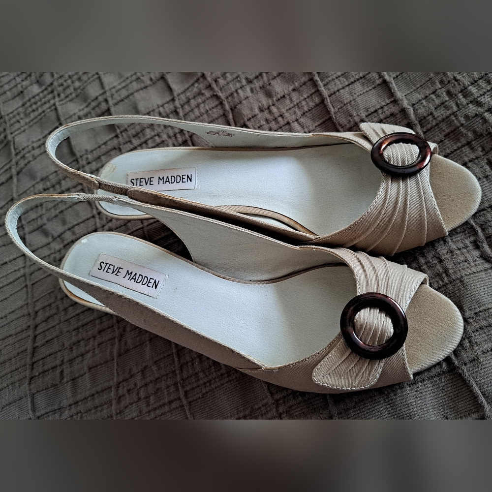 Steve Madden Spool Pump Natural Linen Women's Size 9.5